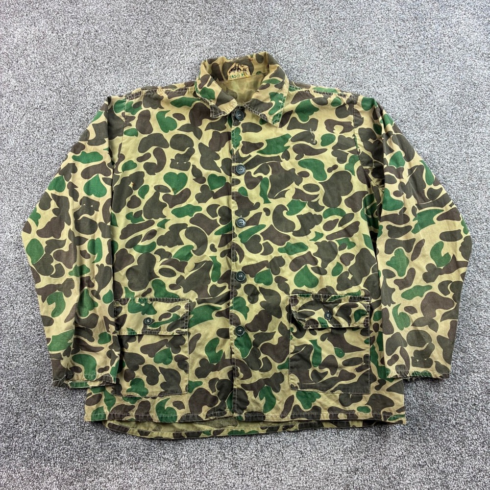 Vintage Retco Camouflage Jacket Mens XL Green Duck Hunter Frog Skin Camo